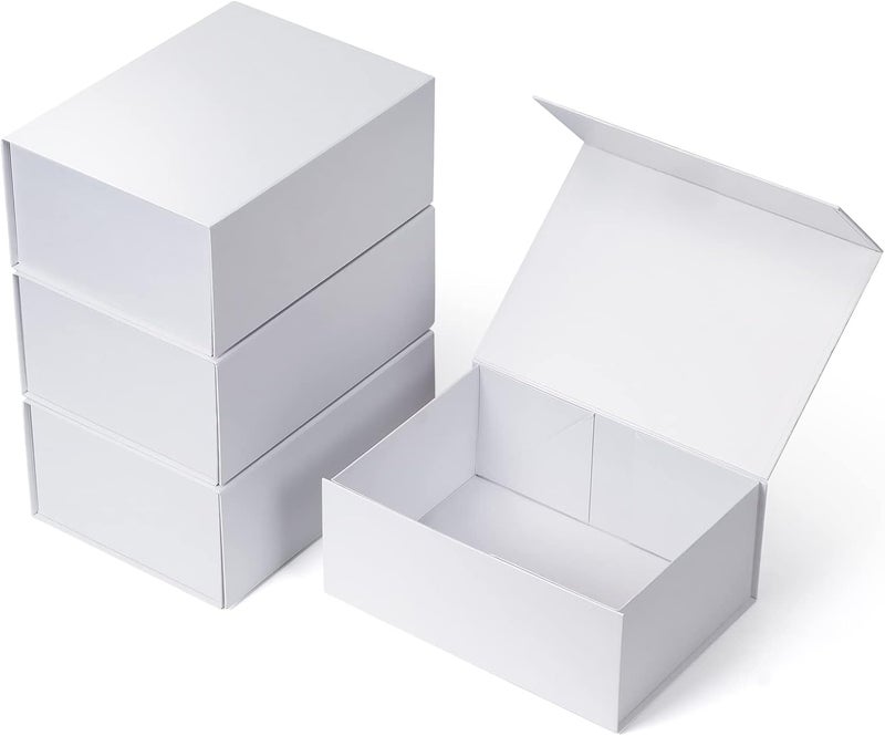 Ditwis 4 Pack 9.5x7x4 Inches Gift Boxes with Magnetic Closure Lids, White Magnetic Box for Wedding, Groomsmen Bridesmaid Proposal, Birthdays, Mother's Day - Image 1